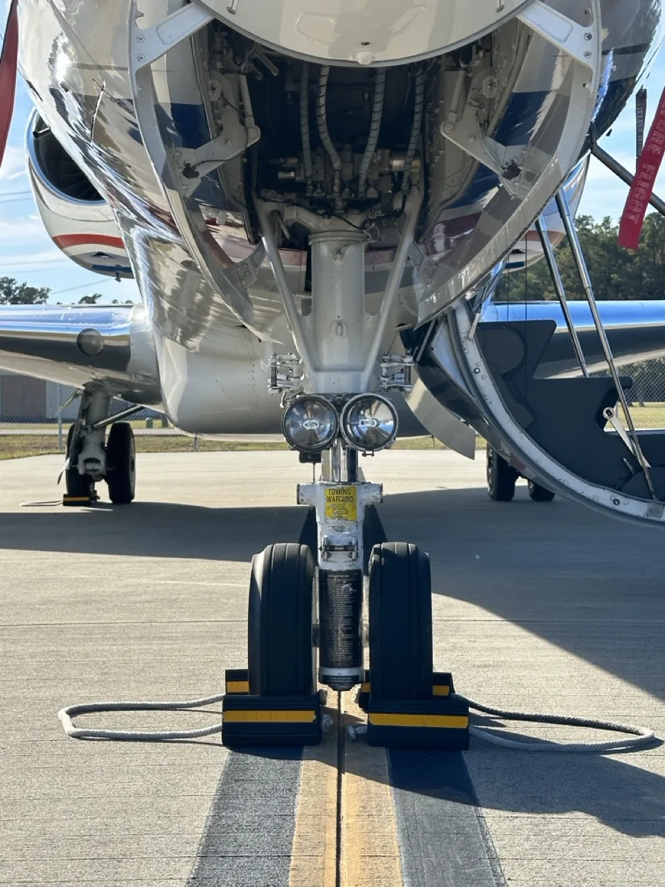 Business jet landing gear detail, private jet charter precision